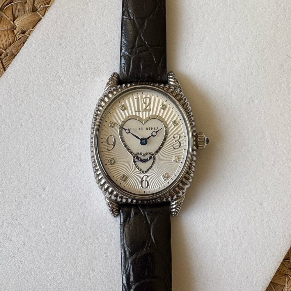Judith Ripka Silver Dial Watch with Black Strap - Needs new battery